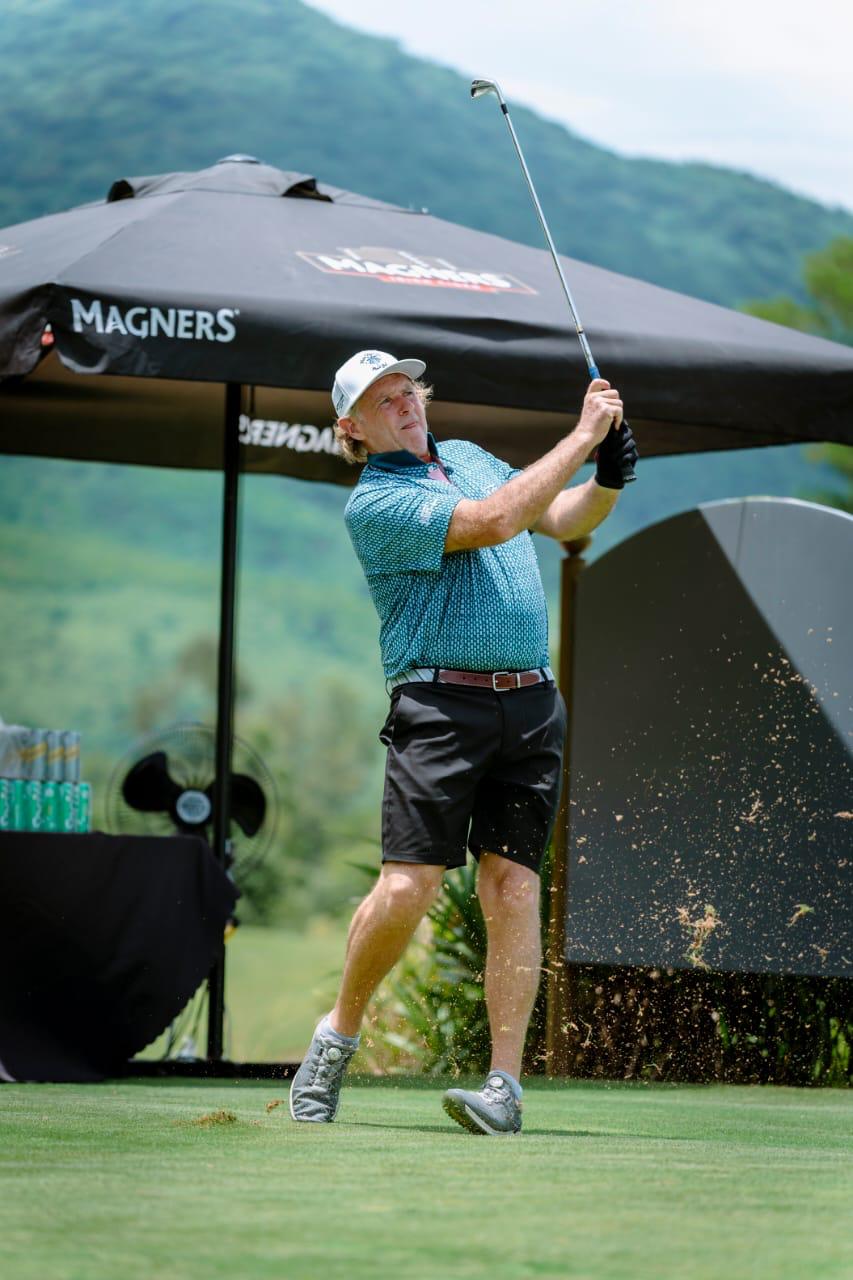 Dramatic tee shot over the Vietnamese coastal terrain